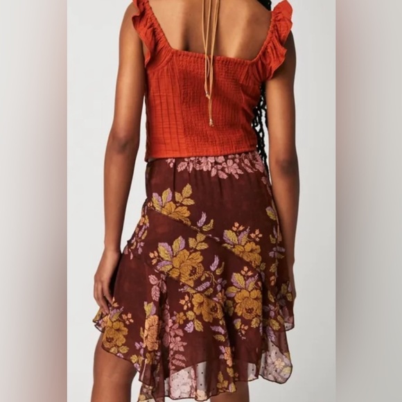 Free People Milly Asymmetrical Floral Mini Skirt Copper Brown Size XS NWOT - Picture 3 of 8